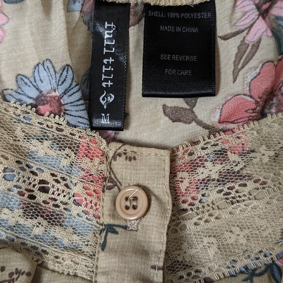 FULL TILT Women's Shoulder Strap Top Blouse Size M Tan Floral Print NWOT - Picture 4 of 4